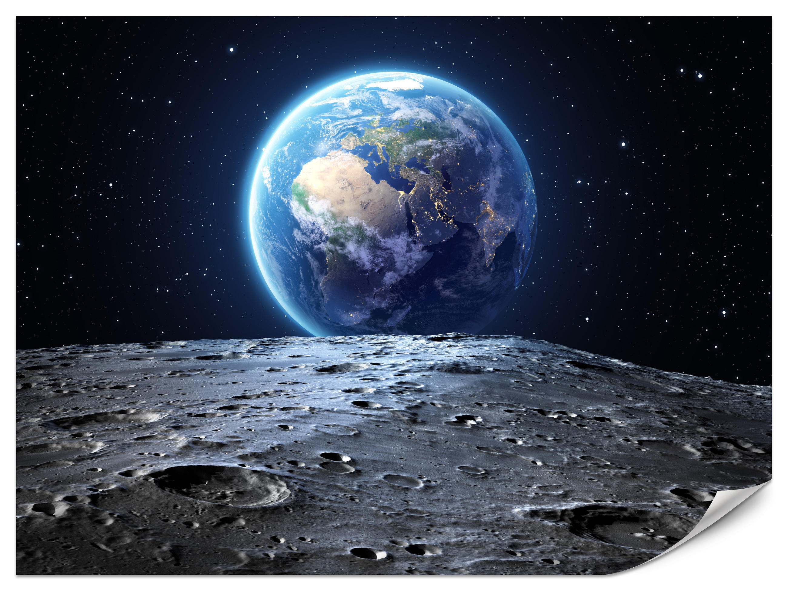 FOTOTAPETE für Schlafzimmer Mondblick Erde Kosmos Planet 250x175 - Blau/Schwarz, Papier (250/175cm) - Muralo