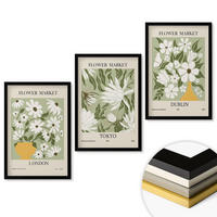 WANDBILDER 3er-Set - 40x60 cm Schwarzer Rahmen - Blumenmuster London Tokio Dublin - Schwarz, Kunststoff (40/60cm) - ArtPrintCave