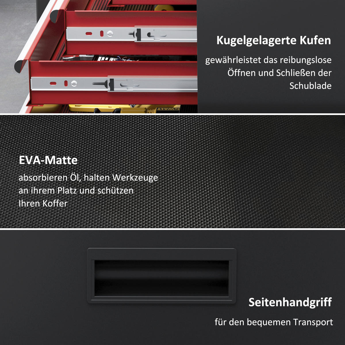 WERKSTATTWAGEN mit Rollen, mit 5 Schubladen, Max. Belastung 130kg, Schwarz+Rot - Rot, Metall (60/102/28cm) - HOMCOM