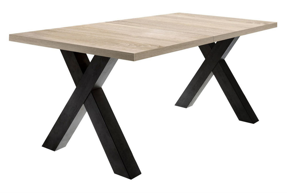 ESSTISCH ausziehbar Eike 7 140 x 90 x 75 Esszimmertisch Schwarzstahl/Eiche Sägerau - Sonoma Eiche, Holz (140/90/75cm) - 58aufmkessel