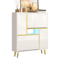 SCHUHSCHRANK 80/25/96 cm in Weiß mit Hochglanzfront und LED-Beleuchtung - Weiß, Holzwerkstoff (80/96/25cm) - Flora Grace