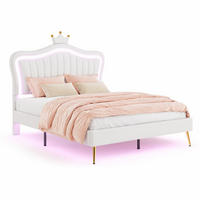 KINDERBETT 140/200 cm in Weiß mit LED und Verstellbarem Kopfteil aus Kunstleder - Weiß, Holzwerkstoff/Textil (140/200cm) - CHICFURN