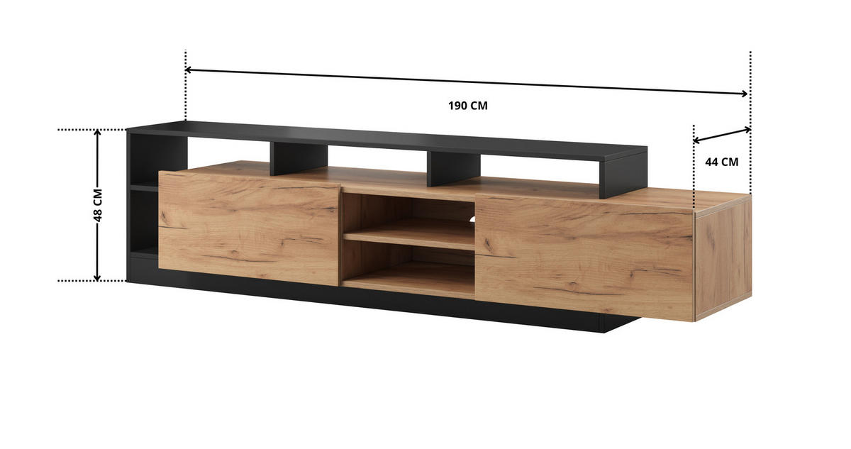 WOHNWAND Panzo 4-teilig Craft Eiche / Anthrazit - Grifflos - Eichefarben/Anthrazit, Holzwerkstoff (260/171/44cm) - Ravio