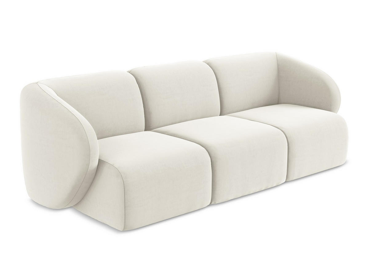 3-SITZER SOFA Samt Stoff Beige - Creme/Schwarz, Holzwerkstoff/Kunststoff (244/75/94cm) - Makamii