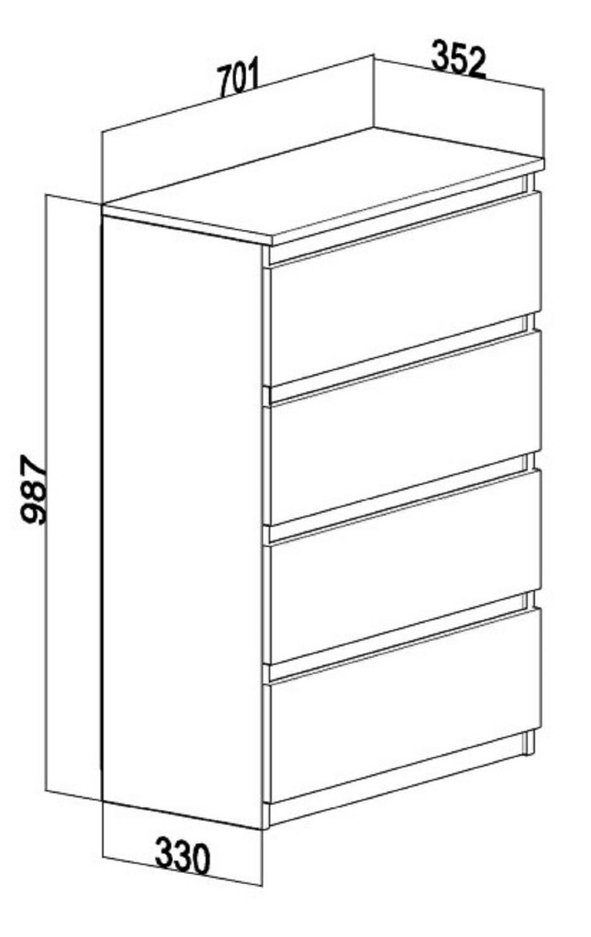 KOMMODE mit 4 Schubladen Sideboard weiß Anrichte holz Möbel Schubladenschrank - Weiß, Holzwerkstoff (70/99/33cm) - EMIX24