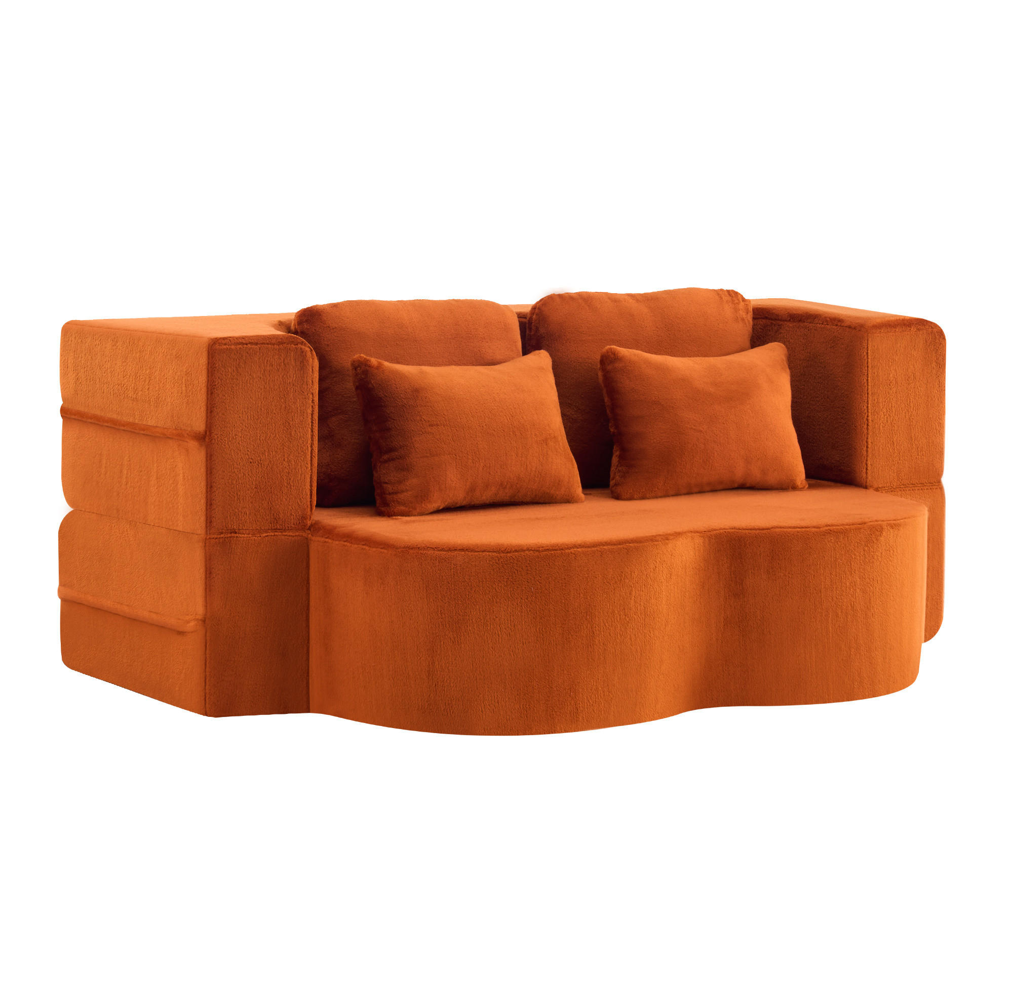 BODENSCHLAFSOFA klappbar mit hochdichtem Schaumstoff, 4 Kissen und vielseitiger Nutzung, Orange - Orange, Kunststoff (198/76/60cm) - Redom