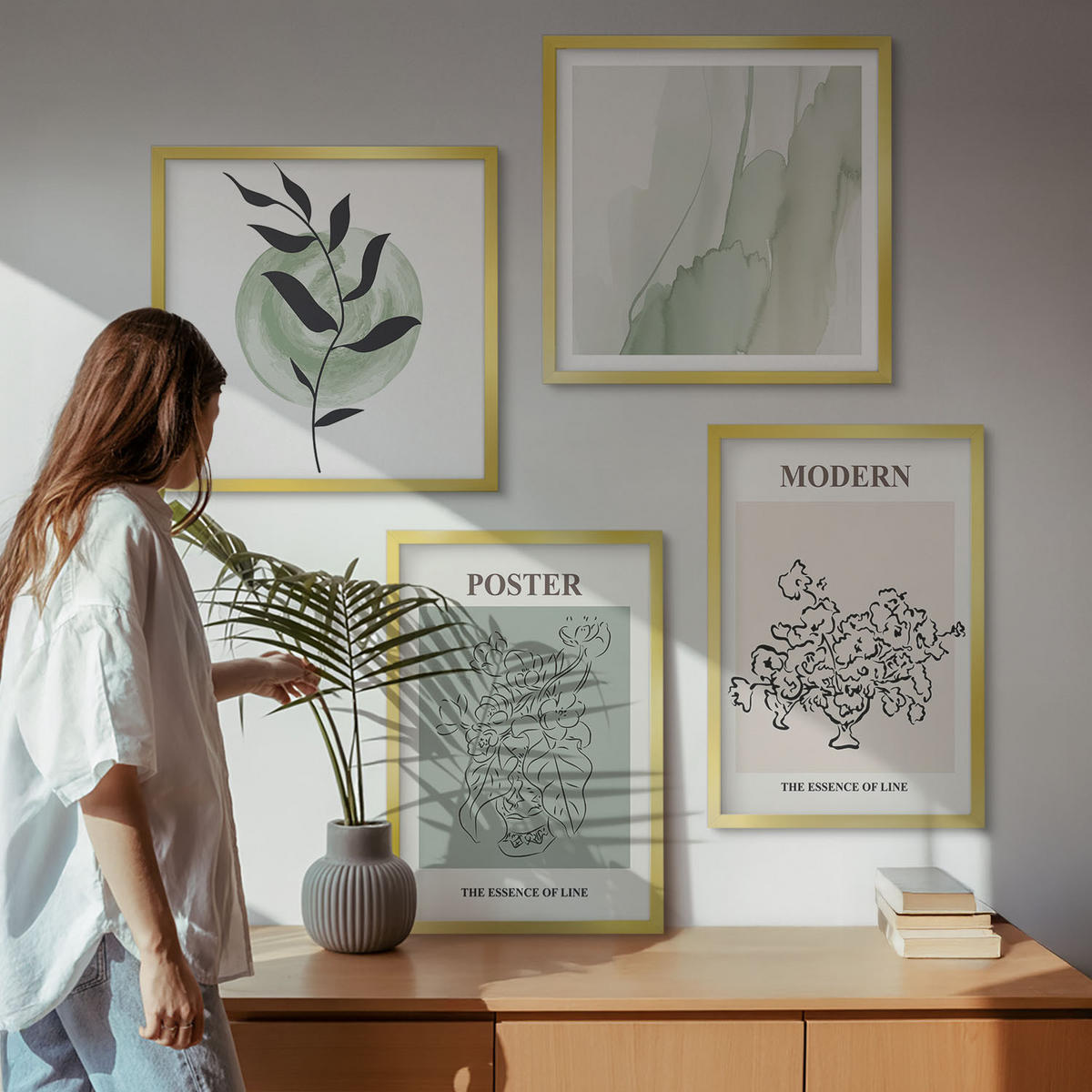 BILDER SET 4er Set - 50x50 cm & 40x60 cm Goldrahmen - Blumen in einer modernen Vase - Goldfarben, Kunststoff (50/50cm) - TULUP