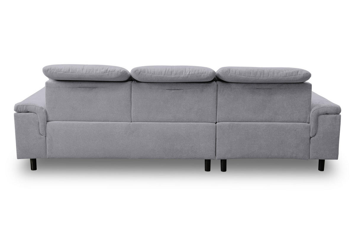 ECKSOFA PANAMA mit Schlaffunktion und Bettkasten, Farbe: Hellgrau, Velourstoff, Ottomane Links - Hellgrau, Textil (270/180cm) - VENASI MÖBEL