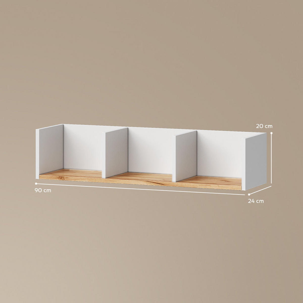 WANDREGAL Lorena Weiß/Goldkraft Eiche 90 x 20 cm - Weiß, Holzwerkstoff (90/20/24cm) - Livinity®