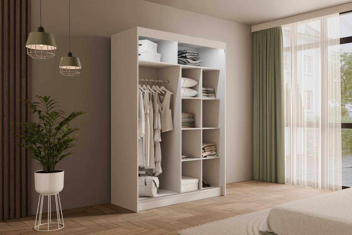 KLEIDERSCHRANK AMOHA mit LED - 150 cm - Weiß - Weiß, Holzwerkstoff (150/215/61cm) - ALTDECOR