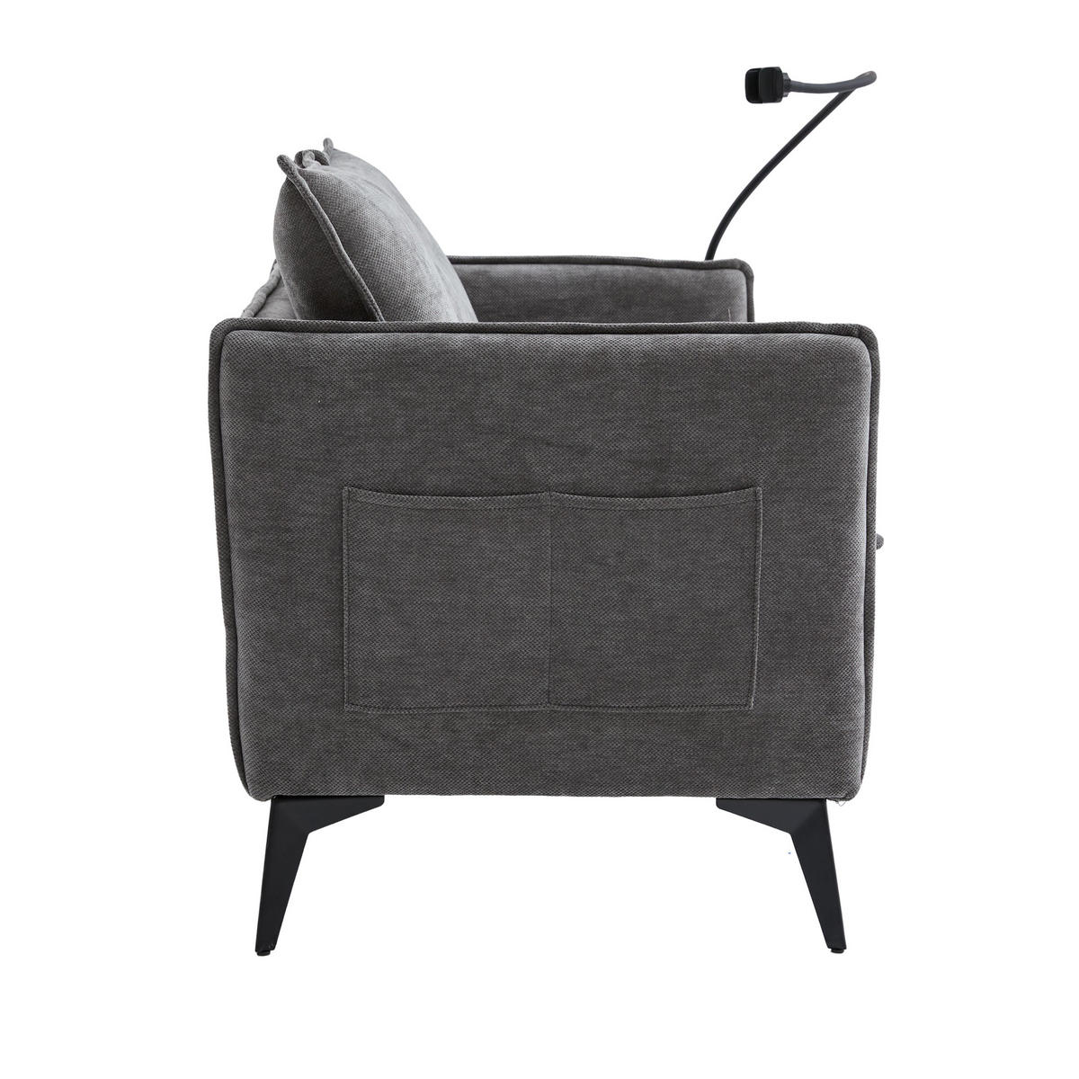 SOFA 2-Sitzer Grau Stoff mit Handy-Halterung & doppelten Ablagefächern 127/69/66 cm - Grau, Textil (127/66/69cm) - OKWISH