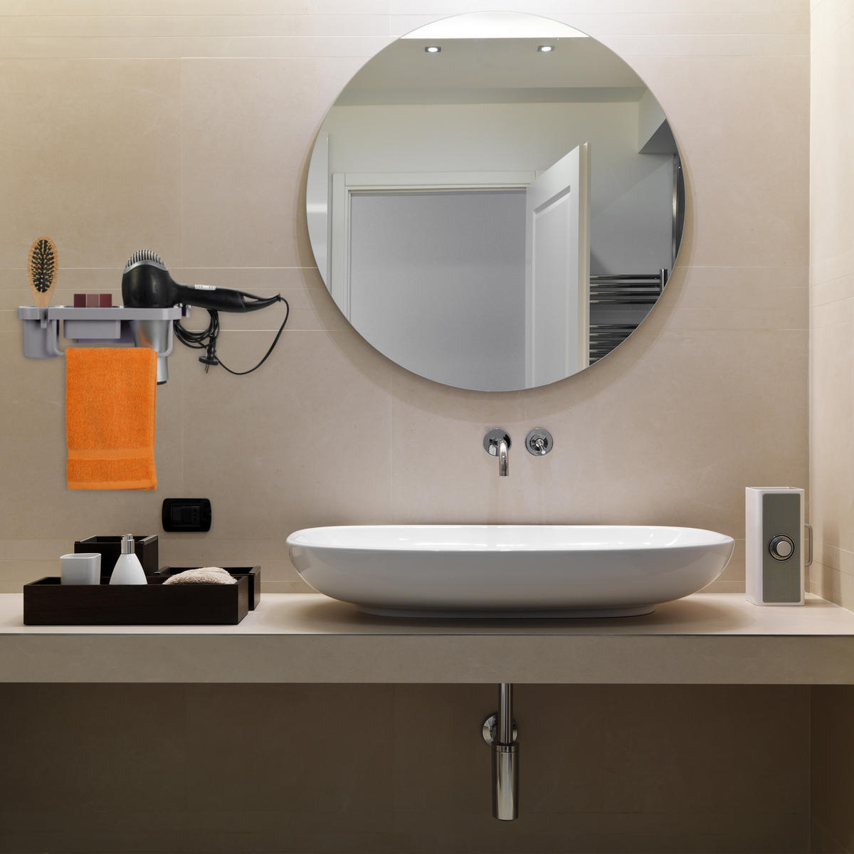 FÖHN-HALTERUNG - Weiß, Kunststoff (30/9/10.5cm) - Relaxdays