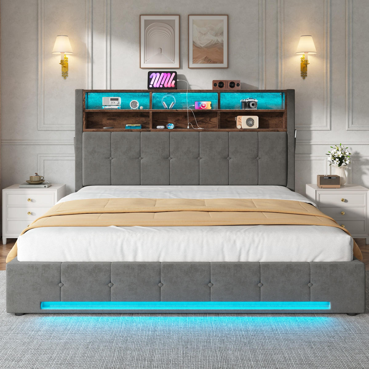 BETT mit Stauraum 180x200 cm Samt Dark Grey - Dunkelgrau, Metall (180/200cm) - Meubliv