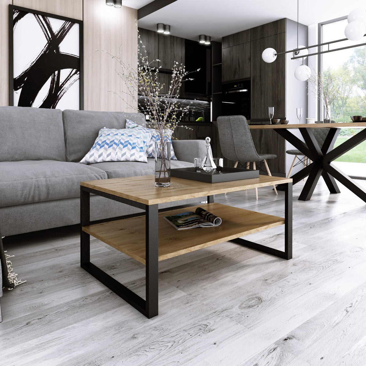 COUCHTISCH Basic rechteckig Eternal Eiche mit Metallbeinen - Alteiche, Metall (60/90/47cm) - Design Möbel