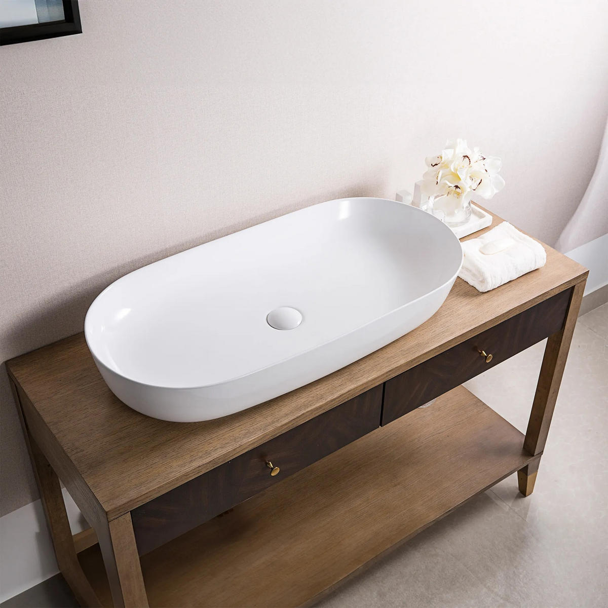 AUFSATZWASCHBECKEN Rea Cleo 81 White Rea - Weiß, Keramik (41/13.5/81cm) - REA