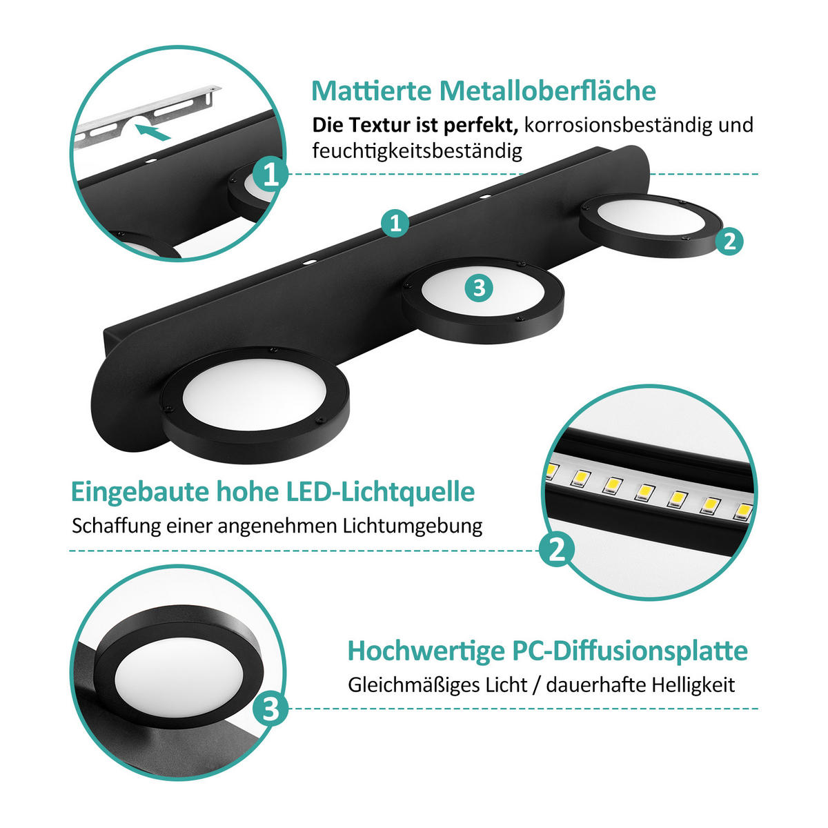 SPIEGELLEUCHTE LED Schwarz 50/13/7,5 cm - Schwarz, Kunststoff/Metall (7.5/50/13cm) - EMKE