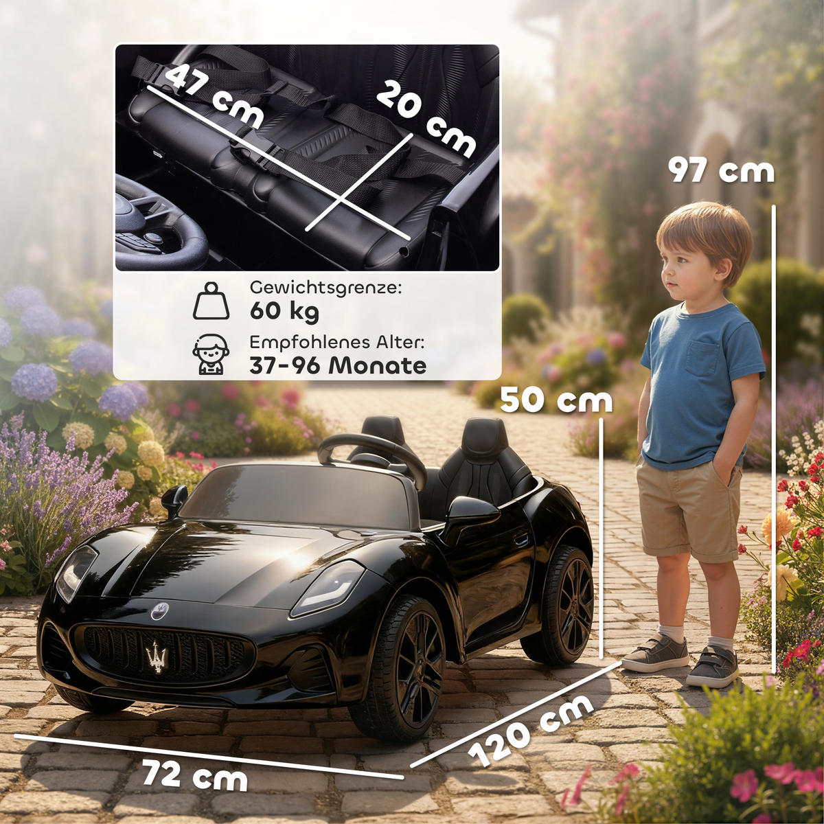 ELEKTROAUTO DE-06177 2-Sitzer mit Fernbedienung und LED Schwarz - Schwarz, Kunststoff/Metall (120/72/50cm) - ComfortXL