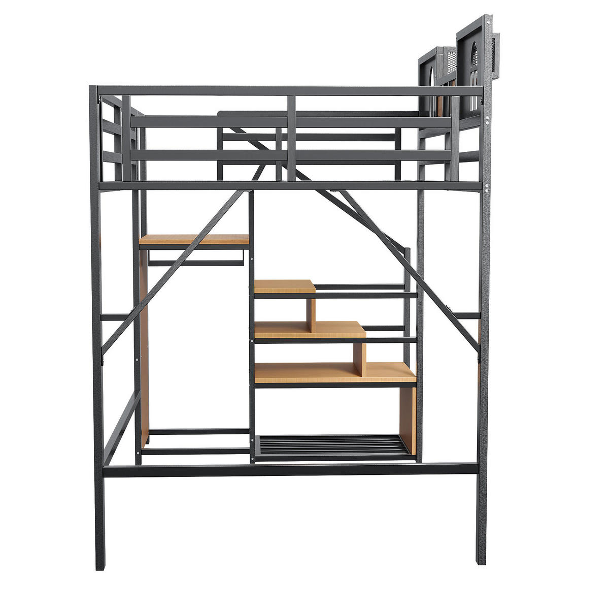 HOCHBETT 140/200 cm Schwarz aus Metall mit Stauraumleiter - Schwarz, Metall (140/200cm) - OKMYHOME