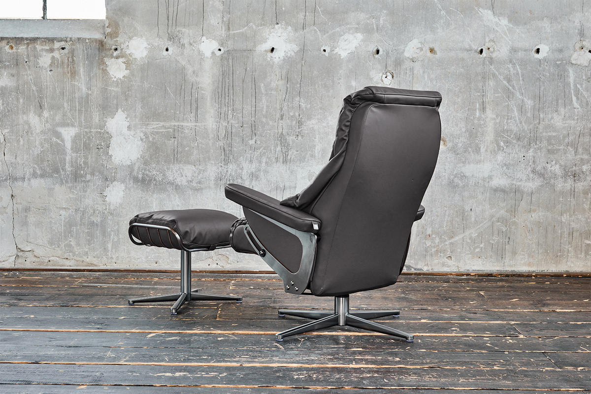 RELAXSESSEL MIT HOCKER MODO Grau Leder - Silberfarben/Grau, Leder/Metall (81/98/90cm) - KAWOLA