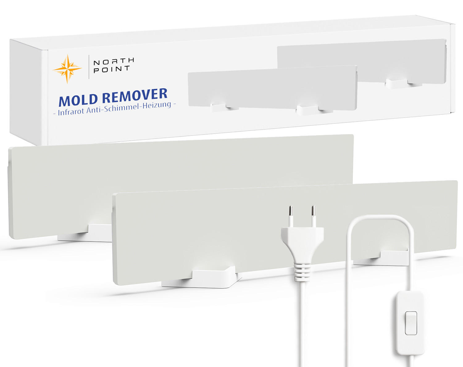 INFRAROT-SCHIMMELENTFERNER - chemiefrei für Wand und Bad, flexible Nutzung als Wand- oder Standgerät, 2er-Set - Weiß, Metall (10.5/50.5/1.5cm) - Northpoint
