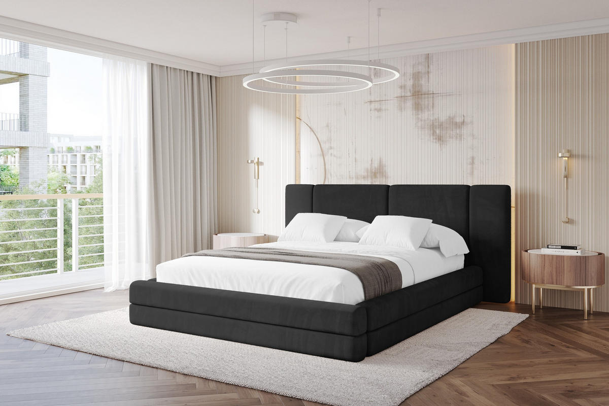POLSTERBETT mit Bettkasten und Lattenrost, Boxbett ohne Matratze - TEVO 200x200 Schwarz - Schwarz, Holzwerkstoff/Textil (200/200cm) - ALTDECOR