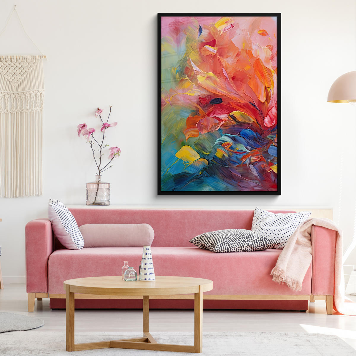 GERAHMTES BILD Ölgemälde - Kunst - Abstrakt - Farbenfroh 80x120 cm - Altrosa, Papier (80/120cm) - MuchoWow