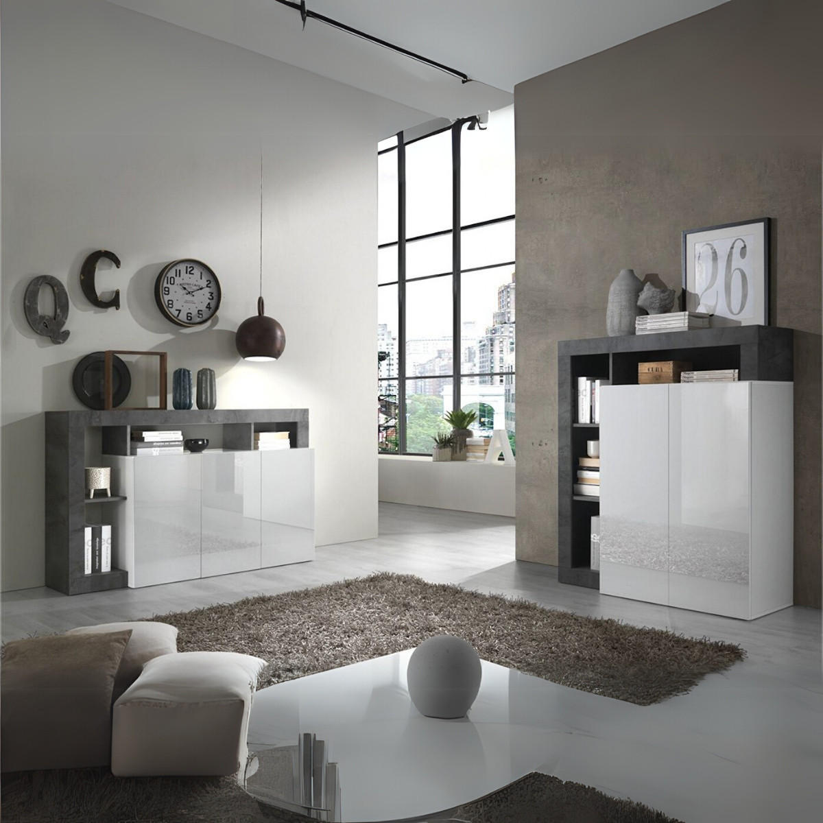 SIDEBOARD 2 Türen Frankfurt - L108 cm - Grau, Holz (42/93/108cm) - Vente-Unique