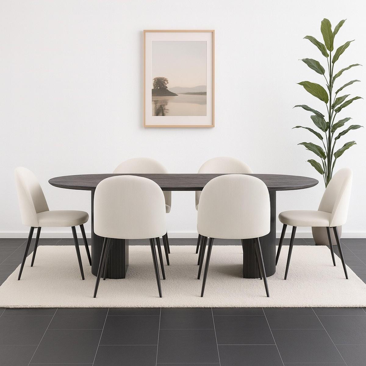 ESSGRUPPE 7-TLG. Kyoto Dunkelbraun - Dunkelbraun/Weiß, Holzwerkstoff/Textil (210/75/100cm) - ebuy24