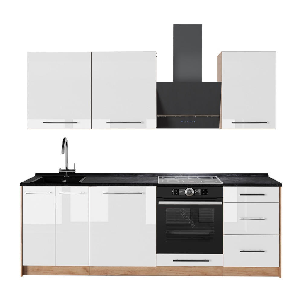 KÖK Fame-Line, Vit högblank/Goldkraft ek, 230 cm, AP Antracit - Honungsek/Vit högglans, Träbaserade material (230/206.8/60cm) - Vicco