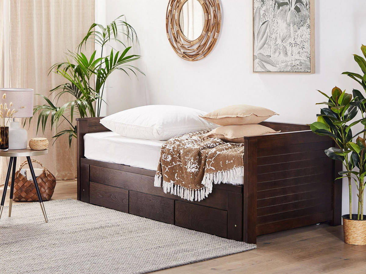 TAGESBETT 90/200 cm Dunkelbraun Cahors - Dunkelbraun, Holz (90/200cm) - Beliani