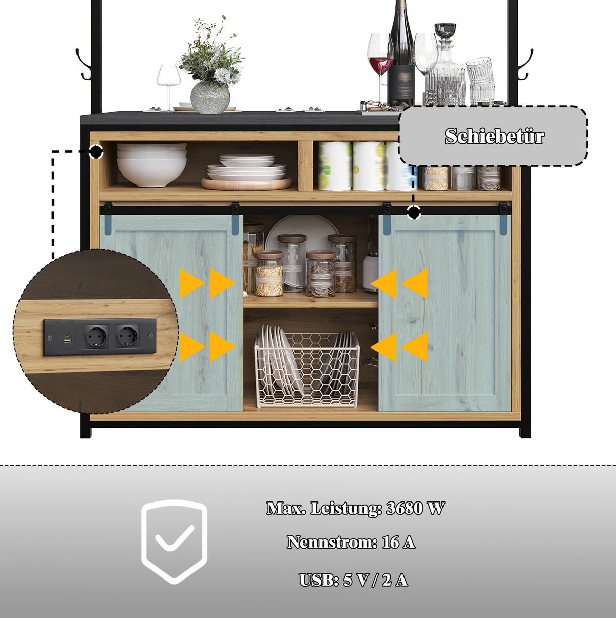 KÜCHENSCHRANK mit Arbeitsplatte 107 x 62 x 183 cm Holzoptik - Birnbaumfarben, Metall (62/183/107cm) - Beauniv