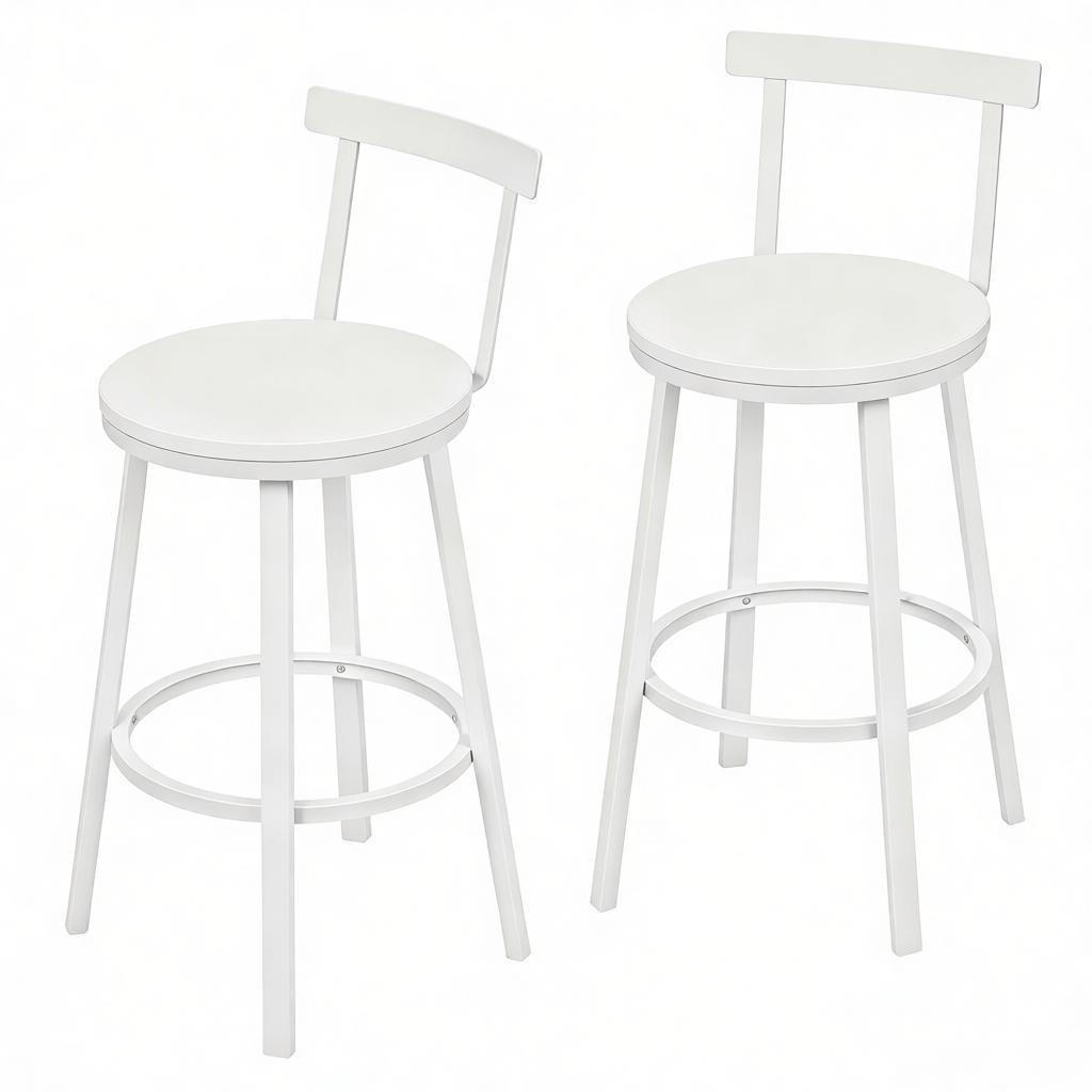 BARHOCKER 2er-Set Weiß mit gebogener Rückenlehne und Fußring - Weiß, Holzwerkstoff (51.5/89/51.5cm) - PANGIVO