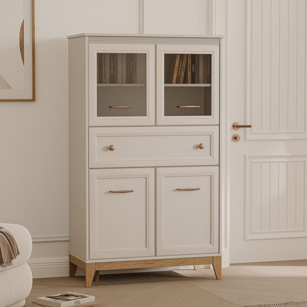HIGHBOARD DIUNA 92/41/151 cm, 1 Schublade, Kaschmir - Kaschmir, Holzwerkstoff/Metall (92/151/41cm) - Idohome