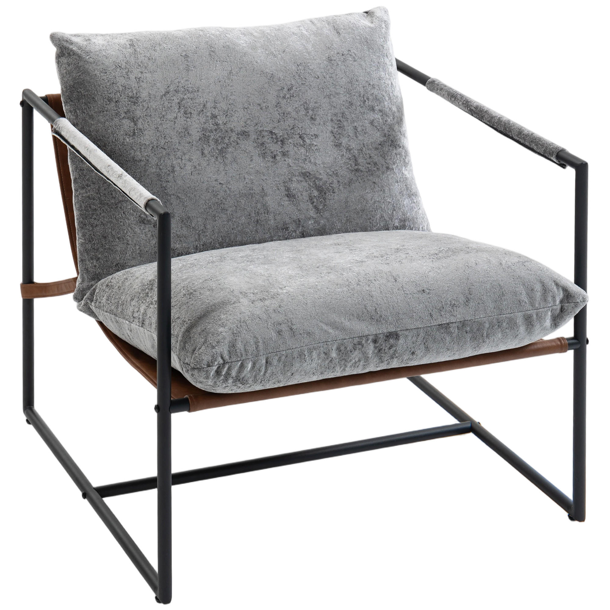 SESSEL DE-13325 breite Sitzfläche & bedruckter Velours Grau - Hellgrau, Metall (77/80/91cm) - ComfortXL