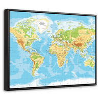 LEINWAND Bilder mit Rahmen - Weltkarte - Statistisch - Blau - Erde - Bildung - 40x30 - Blau, Textil (40/30cm) - MuchoWow