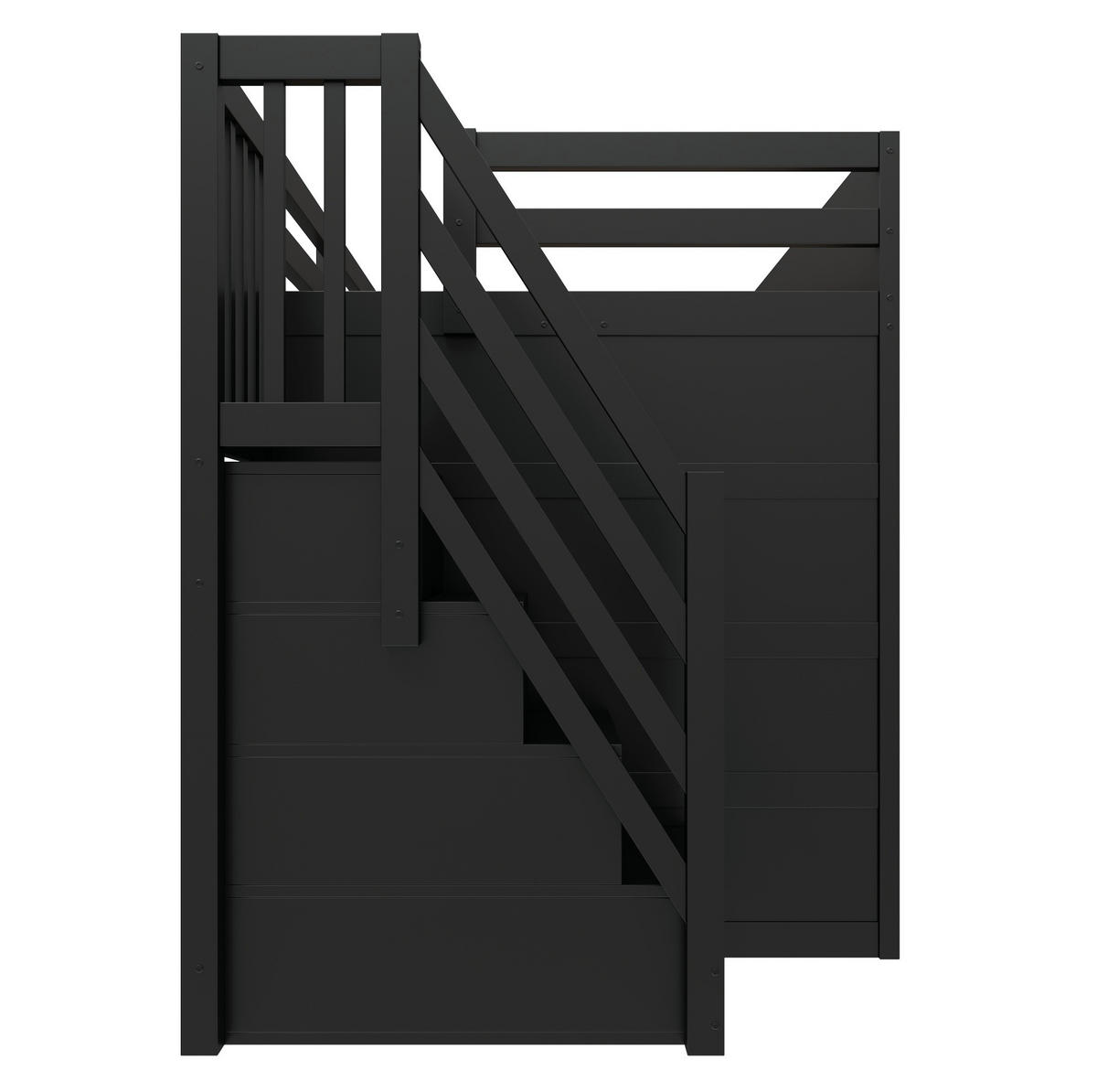 HOCHBETT aus MDF und Sperrholz 140x200 cm Schwarz/Rot mit Schreibtisch, Stauraumtreppe, LED und USB - Schwarz, Holzwerkstoff (140/200cm) - IVMEU