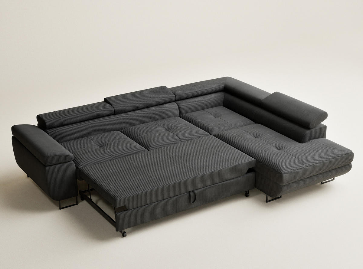 ECKSOFA MIT SCHLAFFUNKTION Concord Anthrazit Samtstoff - Anthrazit/Schwarz, Holz/Holzwerkstoff (277/203cm) - Maison de Reve