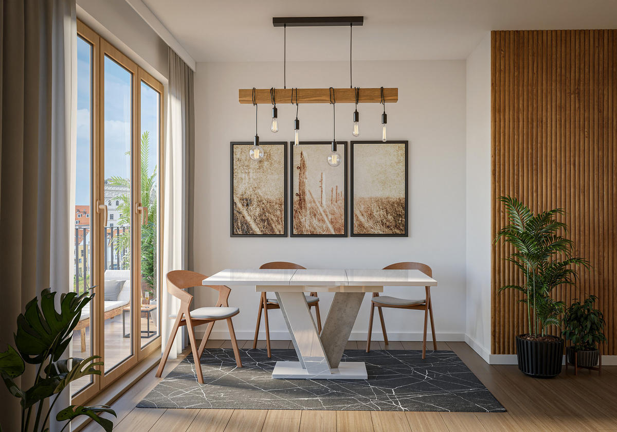 ESSTISCH Ausziehbar 120 - 160 cm Weiß Hochglanz und Betonoptik - Weiß Hochglanz/Grau, Holzwerkstoff (120/90/75cm) - PROSPERO