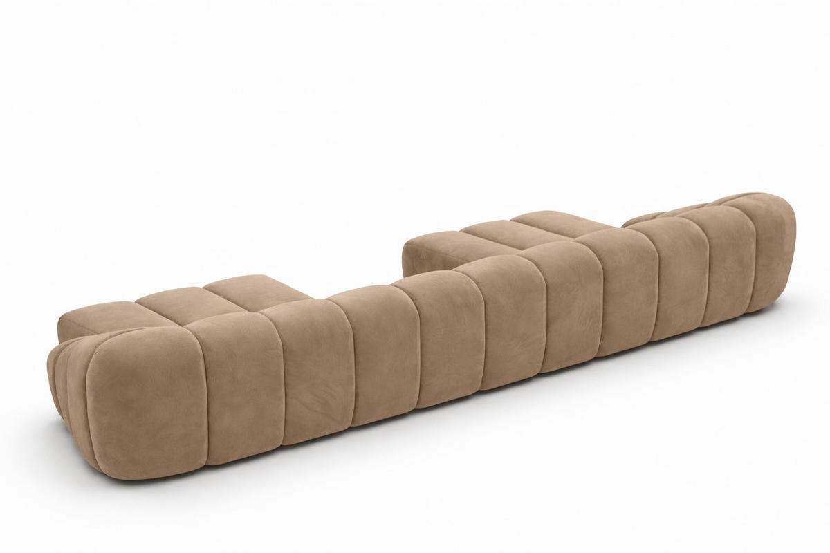 ECKSOFA Modulare U-Form, Veloursstoff Bluvel, Latte, CROISSANT U - Hellbraun, Holz (413/72/190cm) - Kaiser Möbel