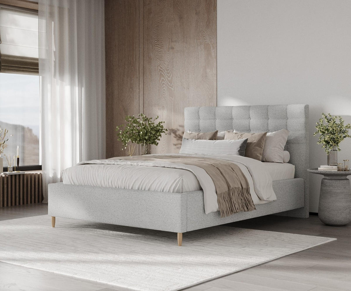 POLSTERBETT Soma 140/200 cm Hellgrau im Riva Stoff - Hellgrau/Naturfarben, Holz/Holzwerkstoff (140/200cm) - AltaBeds