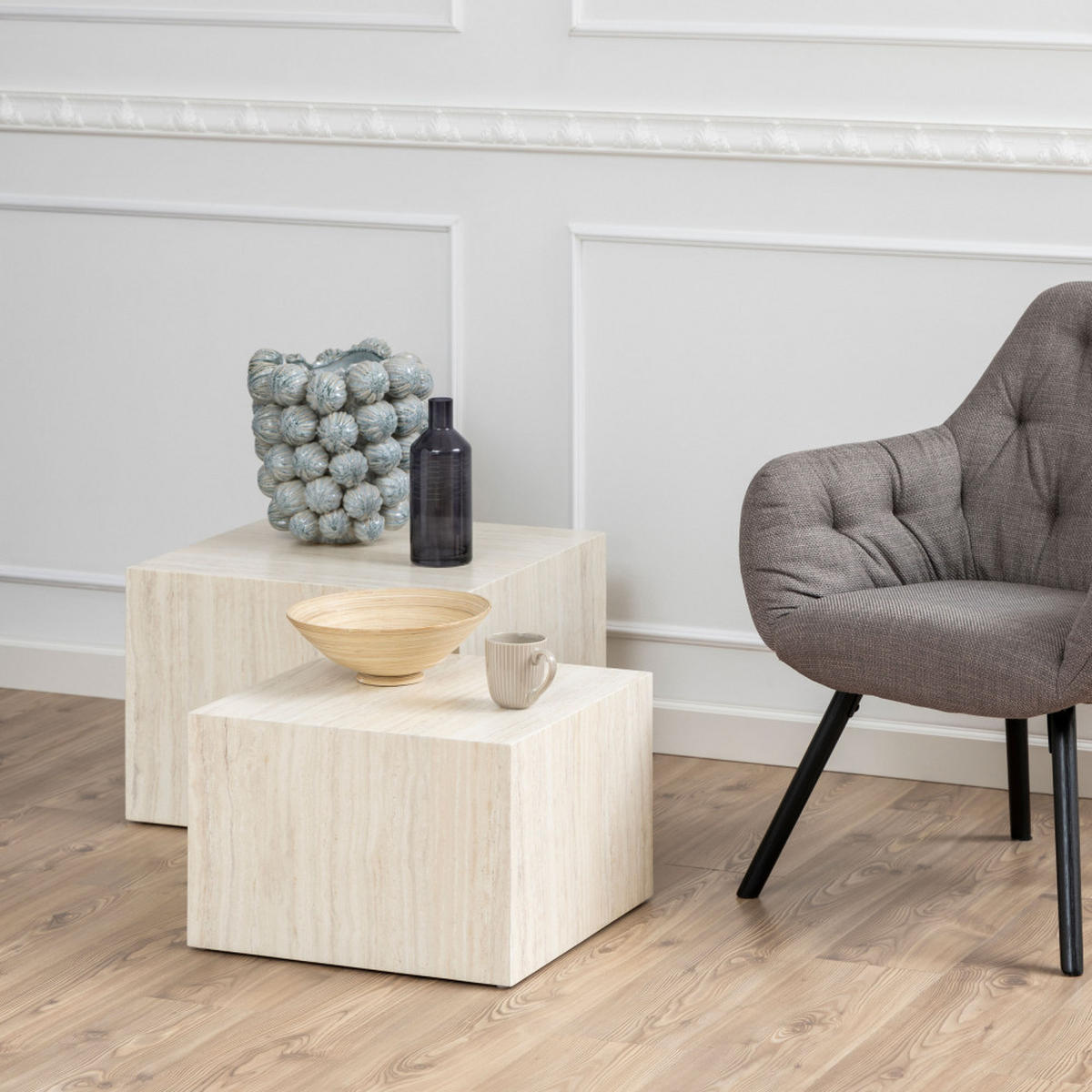 COUCHTISCH - Papier - Beige - 2er-Set - Beige, Papier (58/58/40cm) - Drawer