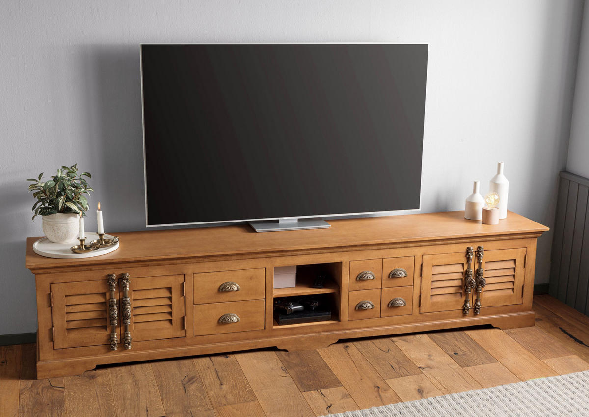 TV-BOARD Mango 260x45x55 beige geölt TOULOUSE #18 - Beige, Holz (260/55/45cm) - Massivmoebel24