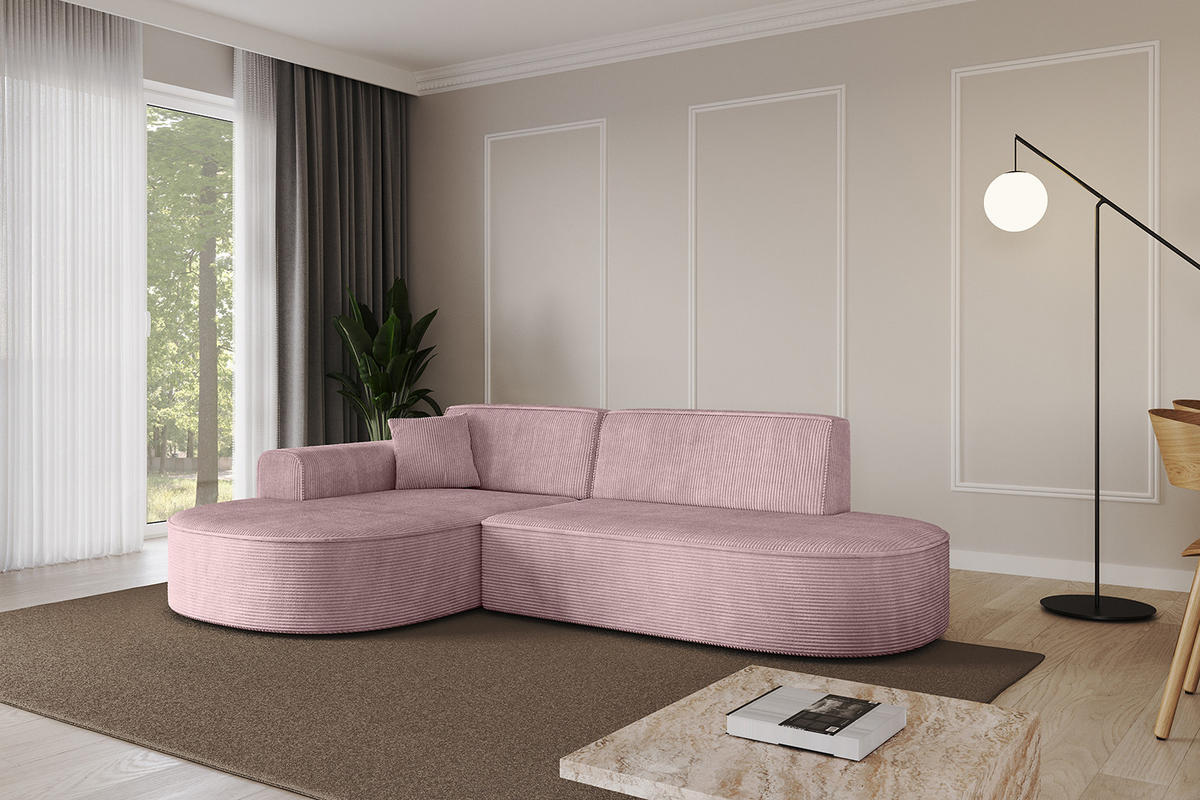 ECKSOFA Ottomane Links MARI-L1 - 232x163x73,5 cm Rosa Cord - Schwarz/Rosa, Holzwerkstoff/Kunststoff (163/234cm) - ALTDECOR