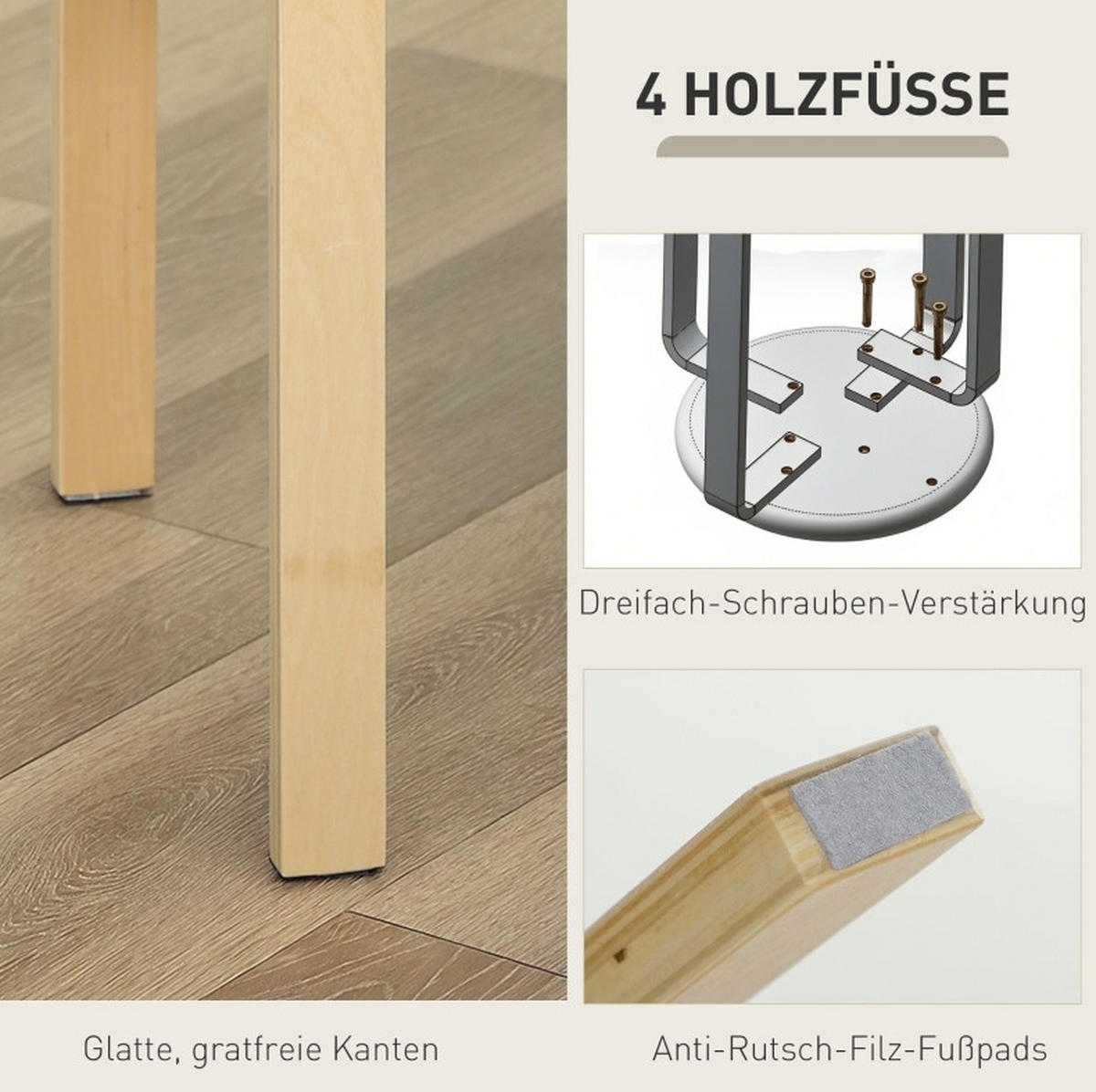 HOCKER 4er-Set 40/40/45 cm Creme stapelbar bis 120 kg - Creme, Holz (40/45/40cm) - MIVRAY