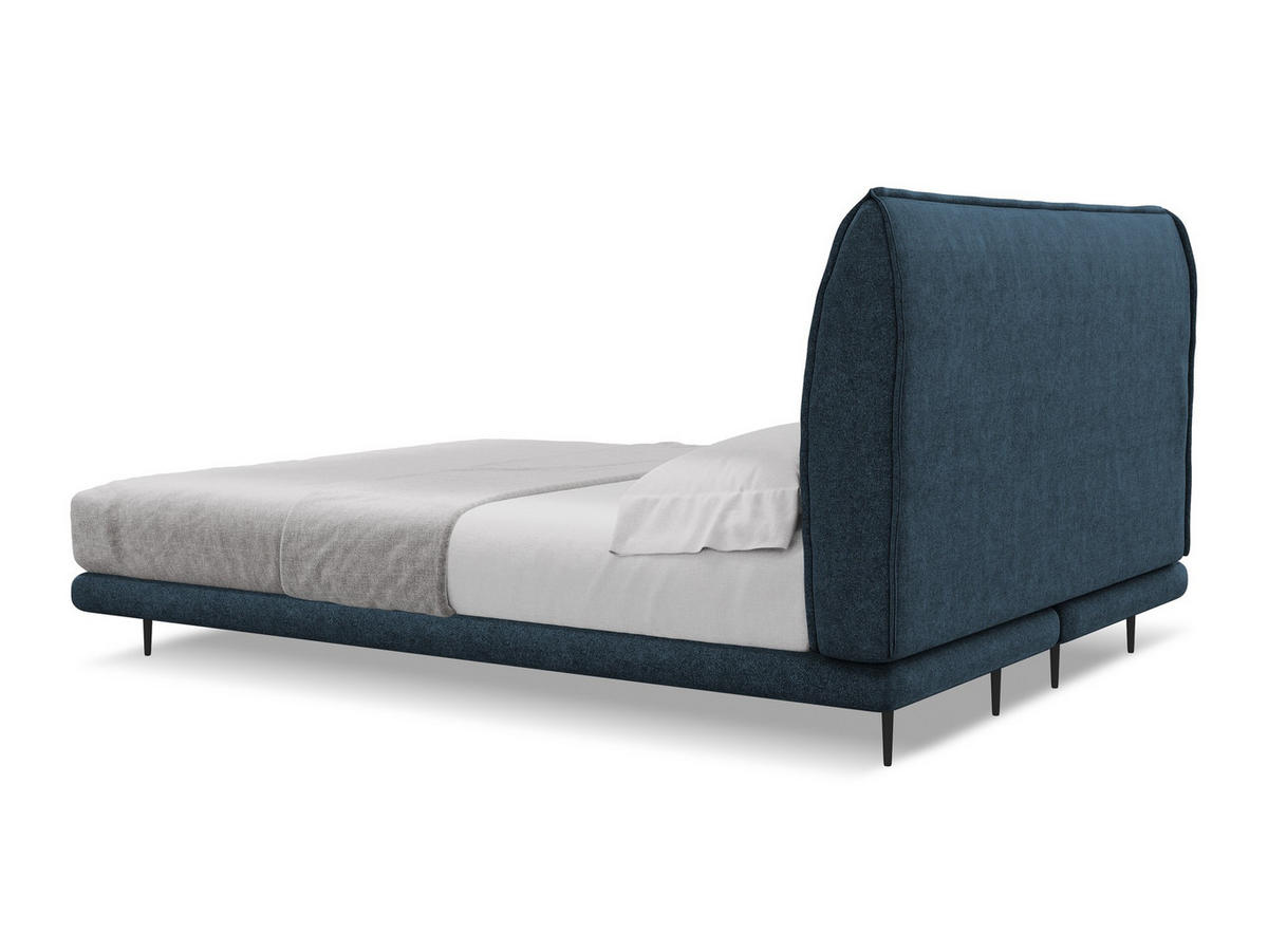 POLSTERBETT Doppelbett mit Matratze Bouclé Stoff Blau - Blau/Schwarz, Textil/Metall (140/200cm) - Makamii