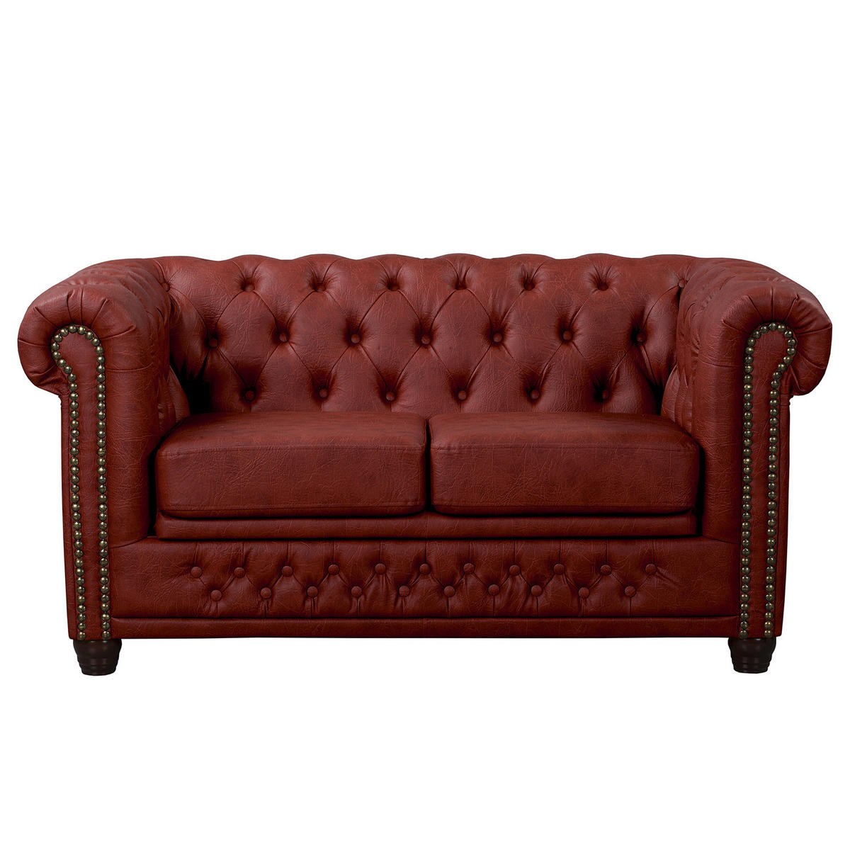 2-SITZER SOFA - Bordeaux/Buchefarben, Kunststoff/Buchenholz (148/72/86cm) - home24