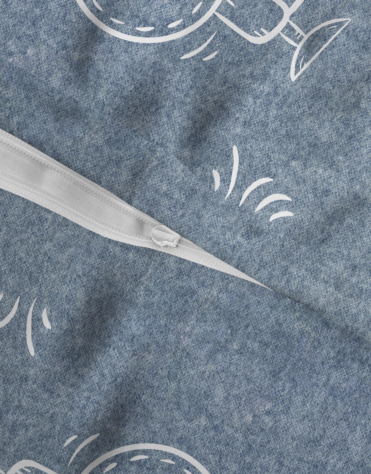 BETTWÄSCHE-GARNITUR Premium Melange Lokomotive blau, 135x200 cm + 80x80 cm - Blau, Textil (135/200cm) - biberna