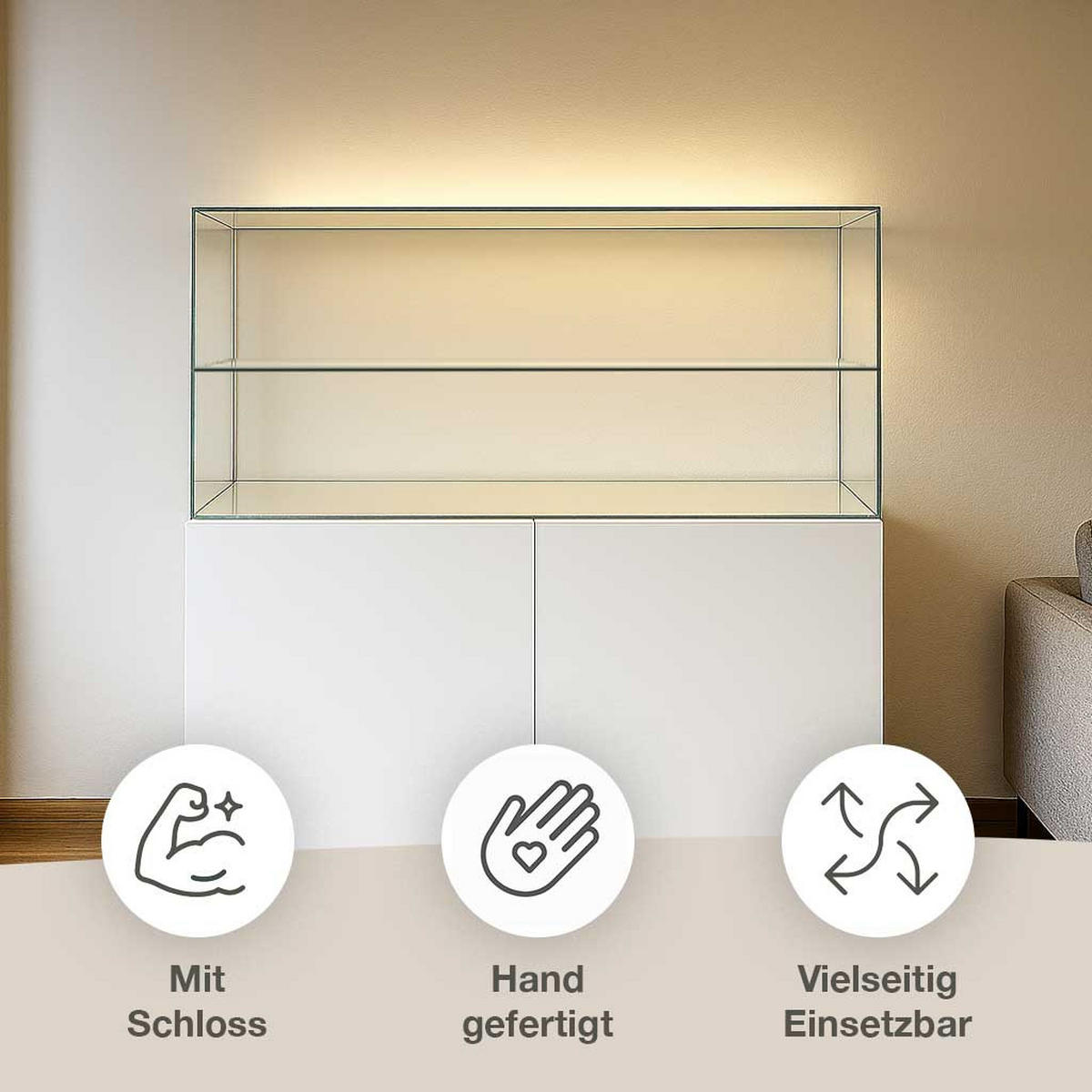 KUNSTVITRINE 36/125/47 cm mit Schiebetür, Schloss & Einlegeboden - Transparent, Glas (125/47/36cm) - K-Möbel