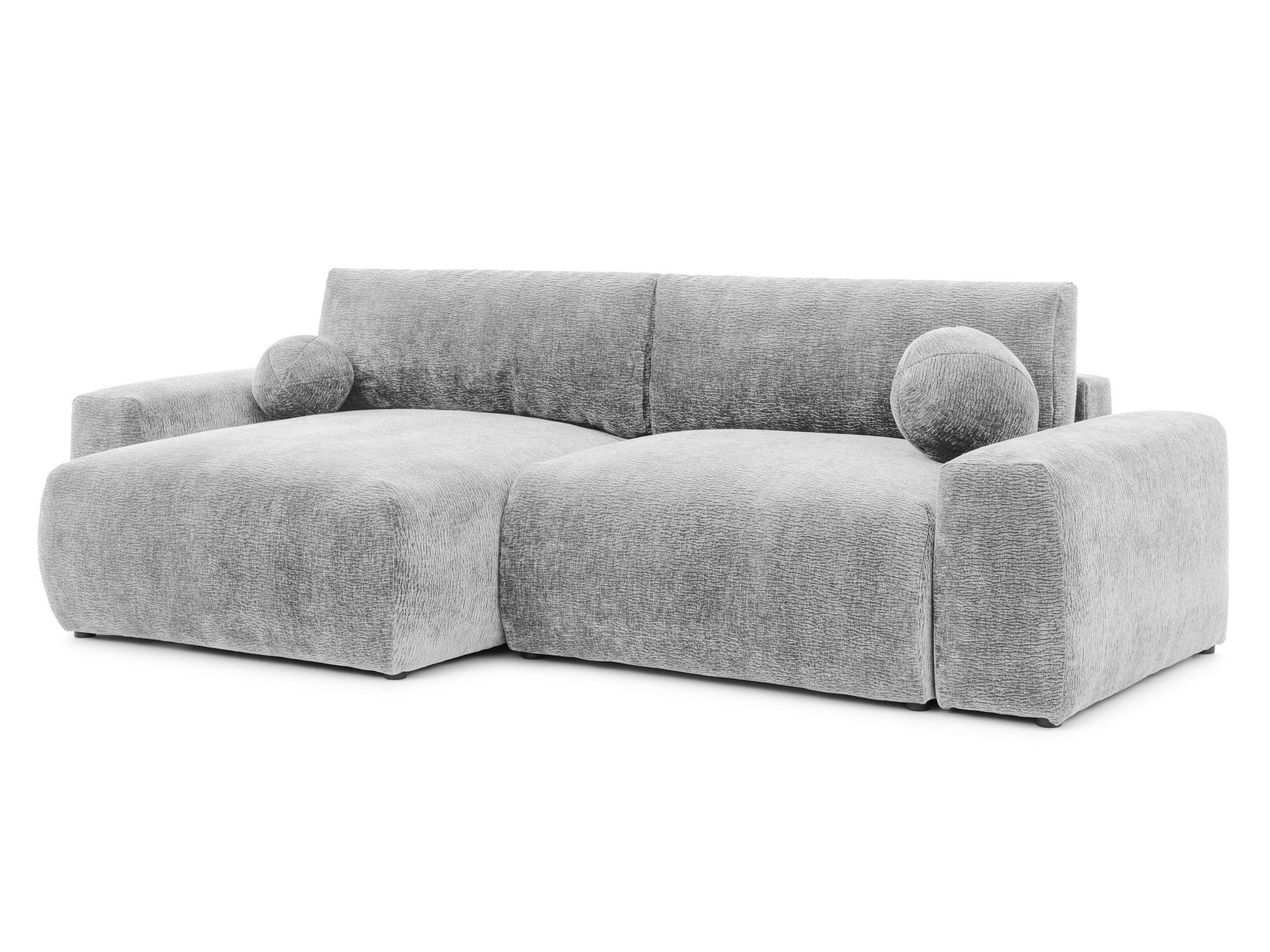 ECKSOFA Puffy mit Schlaffunktion und Bettkasten - besonders weich und puffig aus Hellgrau Stoff mit Chenillestruktur - Ottomane links - Hellgrau/Schwarz, Holz/Kunststoff (138/266cm) - S-Style Möbel