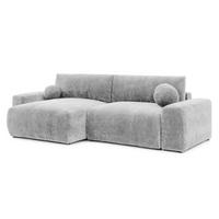 ECKSOFA Puffy mit Schlaffunktion und Bettkasten - besonders weich und puffig aus Hellgrau Stoff mit Chenillestruktur - Ottomane links - Hellgrau/Schwarz, Holz/Kunststoff (138/266cm) - S-Style Möbel